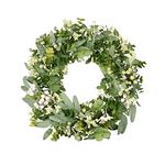 Green Eucalyptus Leaves Front Door Wreath, Vlorart 18-Inch Artificial Spring Summer Greenery Wreath Front Door Decoration Boxwood with Big Berries Farmhouse Outdoor Year-Round - Indoor/Outdoor