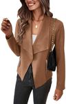 PRETTYGARDEN Women's Faux Suede Jackets 2025 Spring Fall Clothes Long Sleeve Open Front Cropped Coat Outwear (Camel,Medium)