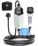 EVDANCE EV Charger Type 2 UK 3 Pin 20ft/6.1m [6/8/10/13A] Portable Electric Car Charger for EV & PHEV, Adjustable Current EV Charger, IP66 Type 2 Charging Cable for Home & Travel, White