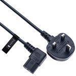 3 Pin Mains Power Lead 3 Prong Plug Cord Right Angle Kettle Cable Compatible with Samsung Toshiba LG Sony Panasonic Acer Asus BenQ Dell Compaq LCD Plasma TV and LED Monitor (C13 to UK 3 Pin Plug) 2m