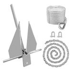 ISURE MARINRE Galvanized Steel Heavy Boat Anchor Kit Fluke Anchor with Anchor Chain and Anchor Rope Set for Including Boat Anchors for Different Size Boats Pontoon, Sail and Deck 8.5LB