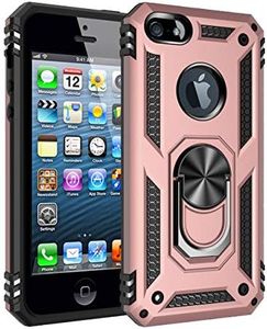 Cavor for iPhone 5 iPhone 5S iPhone SE 2016 Case (4.0") TPU Case PC Bumper 360° Rotation Ring Holder Kickstand Back Cover [Work with Magnetic Car Mount] Shockproof Protective Cover-Rose