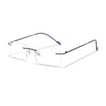 Redex Photochromic Rimless Zero Power Blue-Cut Computer Glass Anti glare Block Harmful Rays Rectangle Eye wear Spectacle Eye Frame (BLUE)