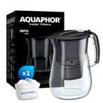 AQUAPHOR Onyx Black Water Filter Jug - Counter Top Design with 4.2L Capacity, 1 X MAXFOR+ Filter Included Reduces Limescale Chlorine & Microplastics Perfect for Families