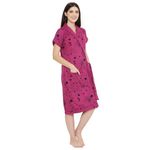 Sanddune Women Bathrobe | Terry Cotton Printed Bathrobe Gown - Half Sleeves, Knee Length Ladies Bath Robes | Pocket with Waist belt Girls Bathrobes | Fuchsia Bathrobe - Large Size