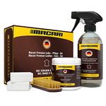 Macari Leather Care, 500 ml Balm + 500 ml Cleaner + 2 Sponges + Leather Brush, Beeswax Leather Cleaner Set for Couch, Car, Furniture, Jacket, Clothing, Sofa, Handbag, Shoes, Saddle, Leather Grease