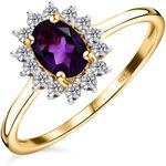 TJC Natural Amethyst Halo Ring for Women in 14ct Gold Plated 925 Sterling Silver Size S Prongs Setting February Birthstone Metal Wt. 1.5 Grams