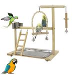 Bird Playground, Bird Play Stand, Bird Perch Natural Wood Birdcage Stands, Bird Playing Standing Rack Bird Trainingwith Feeder Cup and Tray, for Small Cockatoo Parakeet Macaw Budgies Finches