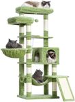 Hey-brother Cat Tree with Scratching Post, 57 inch Cat Tower for Indoor Cats, Cat Condo with Two Large Platforms, Hammock and Big Scratch Board, Green MPJ051gr