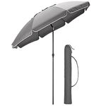 CHRISTOW Portable Beach Parasol Tilting Garden Sunshade Umbrella UV Resistant 2m (Grey)