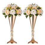 2 Pcs/Set Metal Wedding Flower Trumpet Vase Stand Table Decorative Centerpiece Artificial Flower Arrangements for Anniversary Ceremony Party Birthday Event Aisle Home Decoration