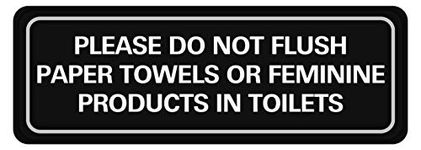 CORKO MANUFACTURING Please Do Not Flush Paper Towels or Feminine Products in Toilets Restroom Sign - Comes With Double Sided 3M Tape to Secure Perfectly in Less Than a Minute | Size 9 x 3 Inch