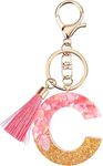 Rohans Pink and Gold Resin Alphabet Initial Letter Keychain, Bag Charm, Key Ring with Lobster Clasp (C)