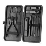 XMOSNZ Manicure Set Nail Clippers Pedicure Kit -12PCS Stainless Steel Manicure Kit, Professional Grooming Kits, Nail Care Tools with Luxurious Travel Leather Case Gift Box (12, Black)