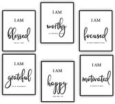 Hioph Inspirational Wall Art,Motivational Wall Art,Office & Bedroom Wall Decor,Positive Quotes & Sayings, White Poster Prints (8X10, Set of 6, No Frame)