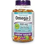 Webber Naturals Omega-3 900 mg Triple Strength, 80 Clear Enteric No Fishy Aftertaste Softgels, Supports Cardiovascular Health and Brain Function