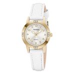 TASGO Women's Leather Quartz Watch Easy Read Watch with Diamond Luminous Waterproof Fashion Wristwatch for Women Ladies Girls (Gold White)