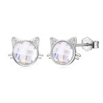 Sterling Silver Cat Stud Earrings for Women Girls, Hypoallergenic Silver Cute Cat Face Stud Earrings with Cubic Zriconia Jewelry Gifts for Teens Kids