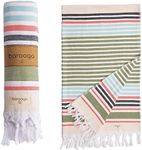 BAROOGA Beach Towel, 100% Turkish Cotton Bath Towel with Colorful Stripes, (90 x 180 cm) Prewashed, Soft and Quick Dry Peshtemal for Beach, Bath, Swimming Pool, SPA (Green)