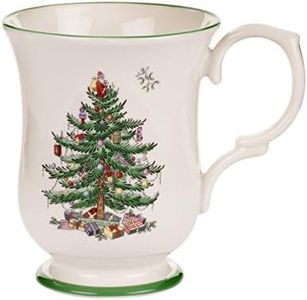 Spode Christmas Tree Footed Mug - 12 Oz Festive Mug for Coffee, Hot Cocoa, Lattes - Romantic Shape with Santa Design, Porcelain Mug - Dishwasher, Microwave, & Freezer Safe, Gift-Boxed