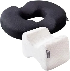 5 STARS UNITED Donut Pillow Hemorrhoid Tailbone Cushion, Black and Knee Pillow for Side Sleepers, White - 100% Memory Foam