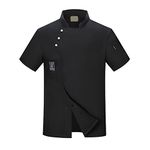 Tuelaly Professional Chef Jacket, Men Women Chef Top Short Sleeves Stand Collar Solid Color Pocket Buckle Catering Work Clothes Plus Size Bakery Chef Uniform Shirt Black L
