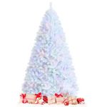 DORTALA Artificial Christmas Tree, 8FT Pine Iridescent Xmas Tree with 1636 Branch Tips, Foldable Metal Stand, White