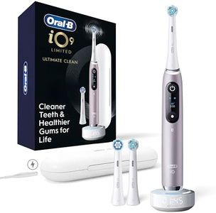Oral-B Rechargeable Electric Toothbrush, iO9 Limited Ultimate Clean, 7 Cleaning Modes, Interactive Display, iSense Charger, Charging Travel Case, Visible Pressure Sensor, 3 Brush Heads, Rose Quartz
