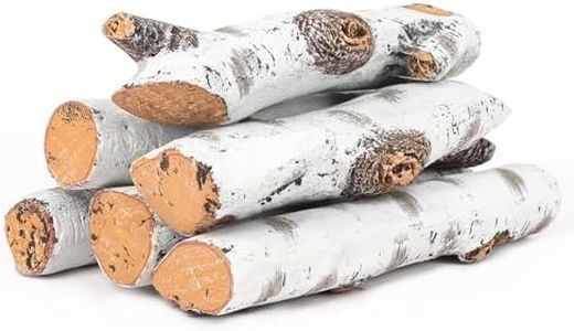 Hisencn Gas Fireplace Logs Set Ceramic White Birch Log for Gas Fireplace Intdoor Inserts, Vented, Electric Gas Fireplaces, Outdoor Firebowl, Linear Fire Pits Ceramic Fiber Fake Wood Logs, 6pcs