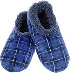 Snoozies! Men's Velour Fleece Lined Men’s House Slippers - Super Soft with Non-Slip Sole - sizes from 6-11 (Blue, large)