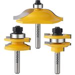 WSOOX 3 PCS Router Bit Set, 1/4-Inch Shank Round Over Raised Panel Cabinet Door Ogee Rail and Stile Router Bits, Woodworking Wood Cutter, Groove Tongue Milling Tool for Woodworking.