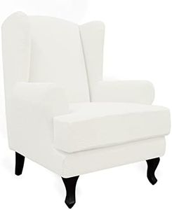 Easy-Going Stretch Wingback Chair Sofa Slipcover 2-Piece Sofa Cover Furniture Protector Couch Soft with Elastic Bottom, Spandex Jacquard Fabric Small Checks Cream