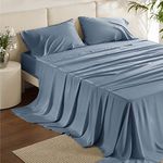 BEDSURE Bamboo Queen Sheet Set - 100% Viscose from Bamboo Sheets, 16" Deep Pocket Cooling Sheets for Queen Size Bed, Breathable and Silk-Like Bed Sheets, Soft Hotel Queen Sheets, Mineral Blue