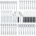 BEWOS 48 Pieces Cutlery Set for 8, Silverware Sets with Steak Knives, Stainless Steel Cutlery, Mirror Polished Flatware Set, Knife, Spoon and Fork Set, Silverware, Dishwasher Safe Utensil Set