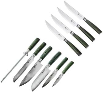 HexClad 10-Piece Knife Set, 6-Piece Essential Knife Set and 4-Piece Steak Knife Set, Japanese Damascus Stainless Steel Blades, Full Tang Construction, Pakkawood Handles