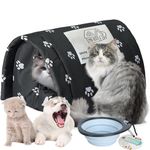 Outdoor Feral Cat House Winter, Foldable Waterproof Thickened Oxford Cloth Stray Cats Shelter, Warm Pet Cave for Wild Animal Tent Bed Anti-Slip Kitten Cave (Black,M)