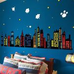 decalmile Colorful City Skyline Wall Stickers Building Silhouette Stars Wall Decals Baby Nursery Kids Bedroom Living Room Wall Decor