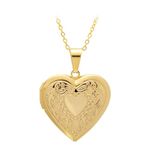 Paialco Stainless Steel Heart Shaped Locket Pendant Necklace, Royal Flowers Engraved, Yellow Gold Tone