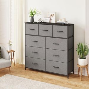 Advwin Chest of Drawers 9 Drawers Fabric Tower Dresser Organizer Clothes Toys Storage Unit Tallboy Storage Cabinet for Bedroom, Living Room, Hallway, Entryway,Office Gray