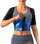 DYUAI Sauna Shrit for Women Sauna Short Sleeve Sauna Sweat Vest Sauna Suit Body Shaper Training Vest Heat Trapping Shirt Top, A Blue Lining With Short Sleeve, L(Fit waist 31.4-34.3")