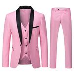 YOUTHUP Mens Suits Slim Fit 3 Piece Suit Shawl Lapel Wedding Dinner Tuxedo 1 Button Blazer Pants Vest, Pink, XL