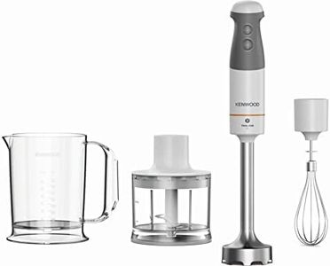 Kenwood Frullatore ad Immersione HBM40.302WH, Sistema TriBlade con 3 Lame, 1 Velocità+Turbo, Asta in Metallo Lunga 20 cm, Inclusi Frusta a Filo, Bicchiere Graduato, Tritatutto da 0.5 L, 850W, Bianco