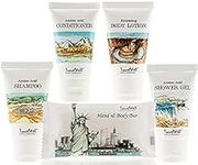 Travelwell Landscape Series Hotel Toiletries Amenities Travel Size Massage Cleaning Soaps In Bulk 1.0oz/28g,30ml Shampoo, Conditioner,Body Lotion, Body Wash, Individually Wrapped 25 Set