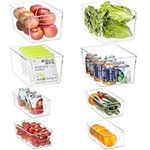 Greentainer Plastic Refrigerator Organizer Bins, 4 Large + 4 Small Stackable Food Storage Bins with Handle for Fridge, Pantry, Cabinet, Kitchen, Countertops, Cupboard, Freezer Organization