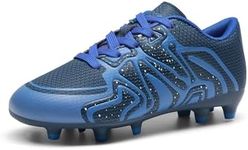 DREAM PAIRS Boys Girls Soccer Cleats Youth Firm Groud Sport Athletic Outdoor Trainning Football Shoes for Little/Big Kid,Size 1 Little Kid,Navy/Royal/Wht,160472-K