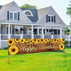Sunflower Birthday Banner & Sign - Party Decorations for Women & Girls, Happy Birthday Theme, Indoor/Outdoor Photo Background