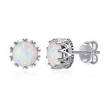 ChicSilver Opal Stud Earrings For Women 925 Sterling Silver October Birthstone Jewelry Queen King Crown Earring Birthday Bridesmaid Gift