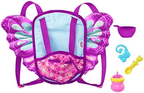 My Garden Baby - Marsupietto Vola e Vai 2 in 1, Porta Bambola e Borsa per il Cambio per Bambole, con 5 Accessori da Viaggio tra cui Biberon e Ciuccio, Giocattolo per Bambini, 3+ Anni, HBH45