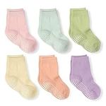 LA Active Athletic Crew Grip Socks - 6 Pairs - Baby Toddler Infant Newborn Kids Boys Girls Non Slip/Anti Skid (Pastels, 12-36 Months)