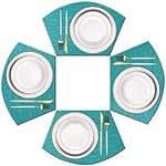 pigchcy Wedge Shape Placemats for Round Table Cross-Weave Washable Vinyl Placemat Heat-Insulating Wedge Table Mats Set of 4 (Teal Blue)